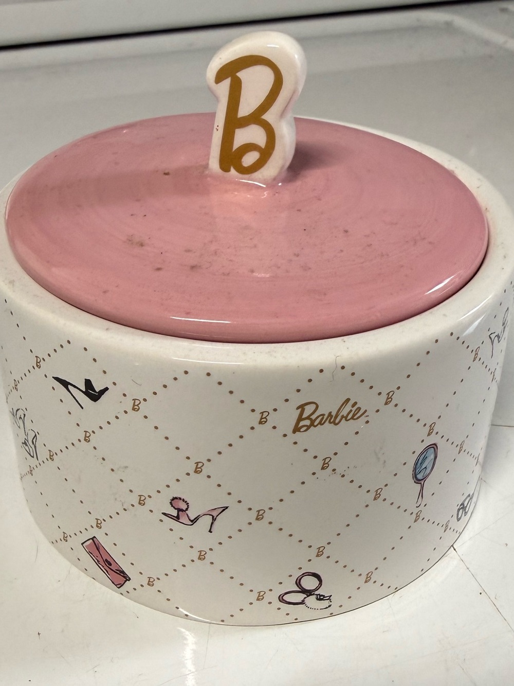 Barbie Pink and Gold Ceramic Vanity Jar